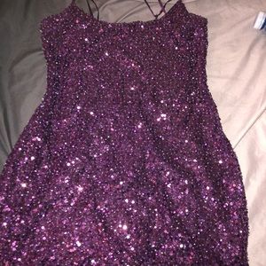 Sparkly, purple, formal shirt dress.